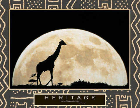 Heritage - Giraffe and Moon Black Ornate Wood Framed Art Print with Double Matting by Unknown