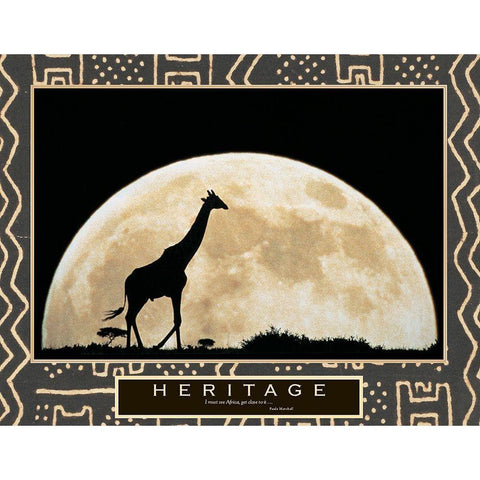 Heritage - Giraffe and Moon Gold Ornate Wood Framed Art Print with Double Matting by Unknown