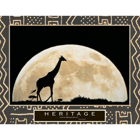 Heritage - Giraffe and Moon Black Modern Wood Framed Art Print with Double Matting by Unknown