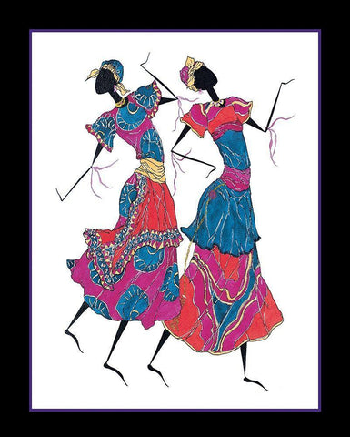 Dancin Duo White Modern Wood Framed Art Print with Double Matting by Unknown