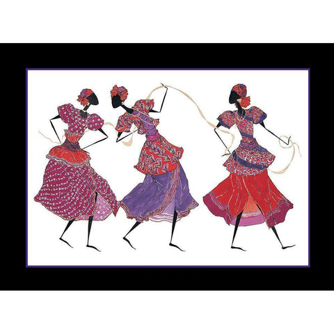 Dancin Trio Black Modern Wood Framed Art Print with Double Matting by Unknown