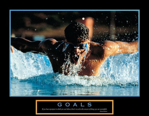 Goals - Swimmer White Modern Wood Framed Art Print with Double Matting by Unknown