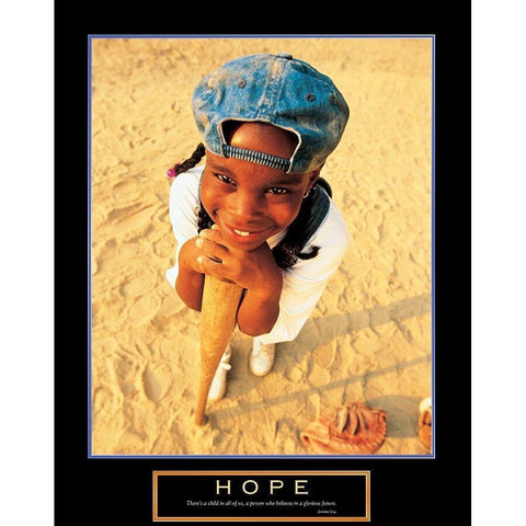 Hope - Girls Baseball Gold Ornate Wood Framed Art Print with Double Matting by Unknown