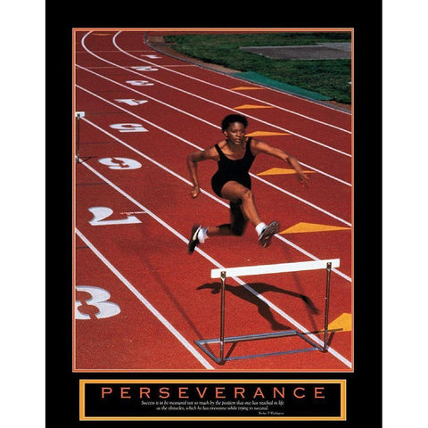 Perseverance - Track Hurdles Gold Ornate Wood Framed Art Print with Double Matting by Unknown