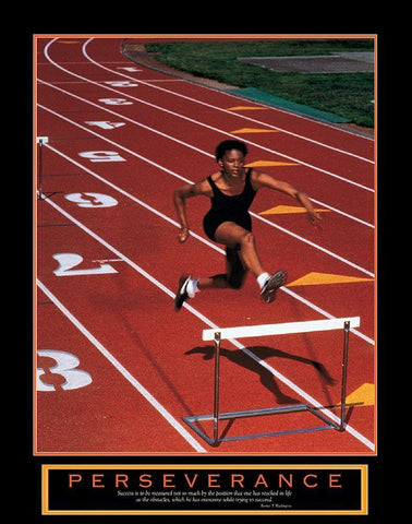 Perseverance - Track Hurdles Black Ornate Wood Framed Art Print with Double Matting by Unknown