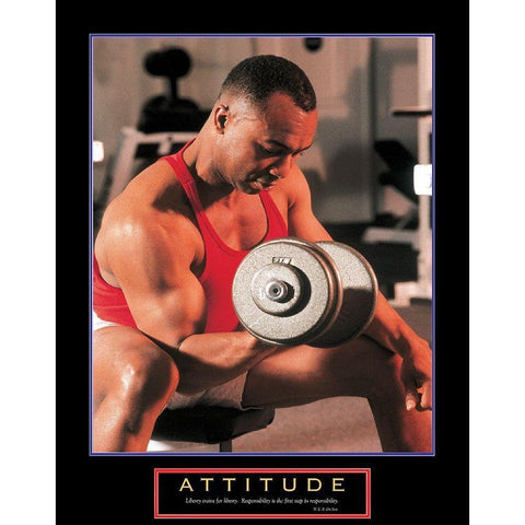 Attitude - Weight Lifter Black Modern Wood Framed Art Print with Double Matting by Unknown