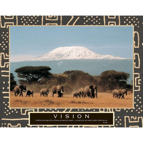 Vision - Elephant Herd Black Modern Wood Framed Art Print with Double Matting by Unknown