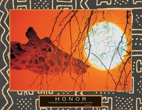 Honor - Giraffe and Sun White Modern Wood Framed Art Print with Double Matting by Unknown