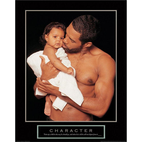 Character - Father and Child White Modern Wood Framed Art Print by Unknown