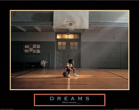 Dreams - Basketball White Modern Wood Framed Art Print with Double Matting by Unknown