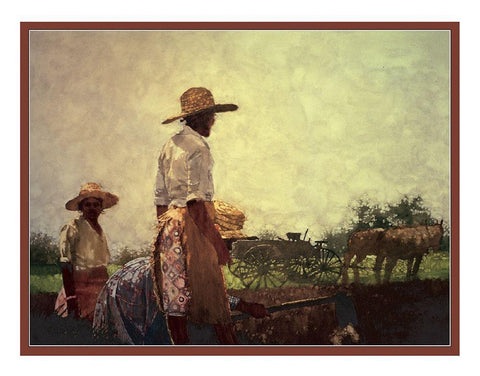 Working the Field White Modern Wood Framed Art Print with Double Matting by Unknown