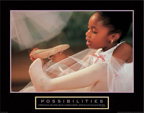 Possibilities - Ballerina Black Ornate Wood Framed Art Print with Double Matting by Unknown