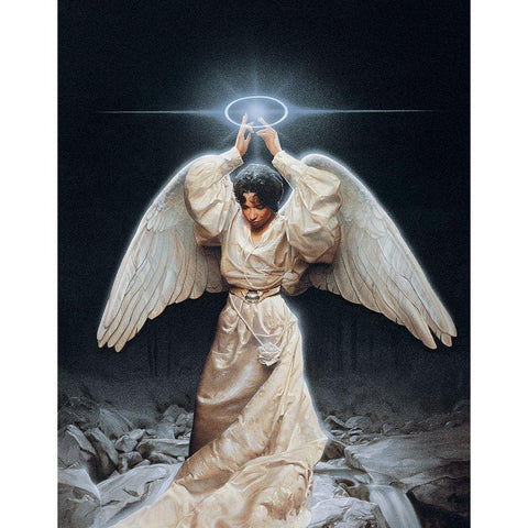 Angelic Woman Black Modern Wood Framed Art Print with Double Matting by Unknown