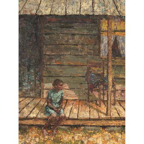 On the Porch Gold Ornate Wood Framed Art Print with Double Matting by Unknown