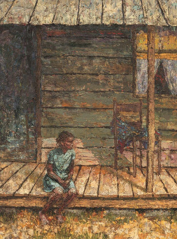 On the Porch White Modern Wood Framed Art Print with Double Matting by Unknown