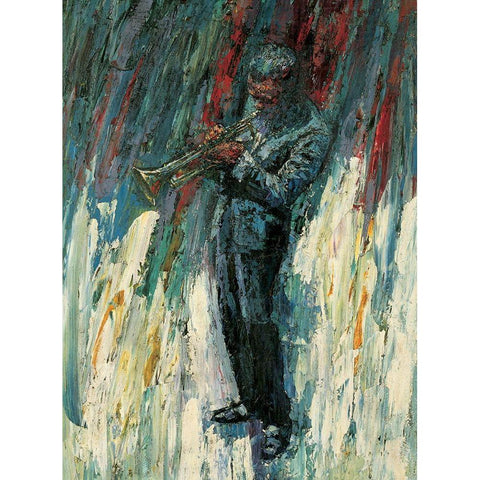 Trumpet Man Black Modern Wood Framed Art Print with Double Matting by Unknown