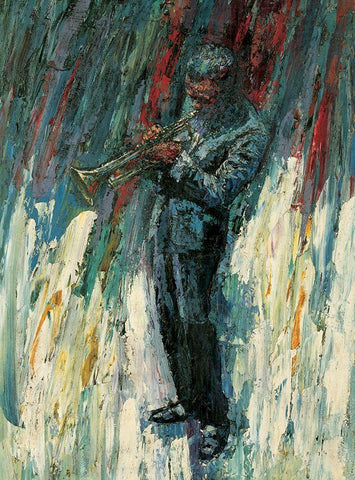 Trumpet Man White Modern Wood Framed Art Print with Double Matting by Unknown