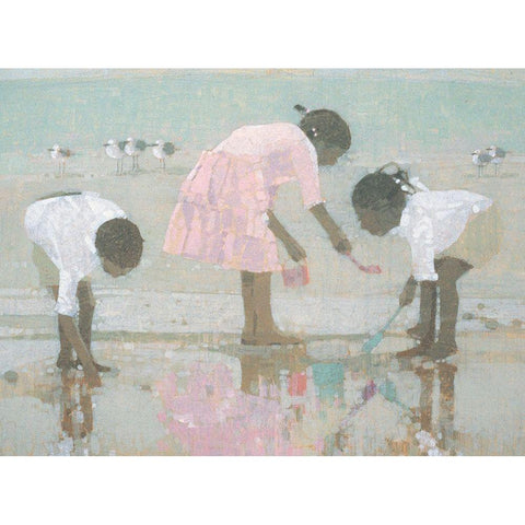 Clam Digging Black Modern Wood Framed Art Print with Double Matting by Unknown