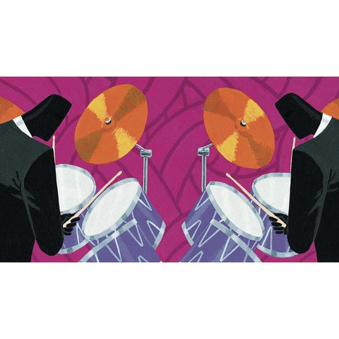 Dueling Drummers Black Modern Wood Framed Art Print with Double Matting by Unknown