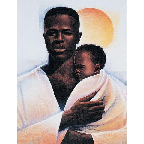 Father and Child Black Modern Wood Framed Art Print with Double Matting by Unknown