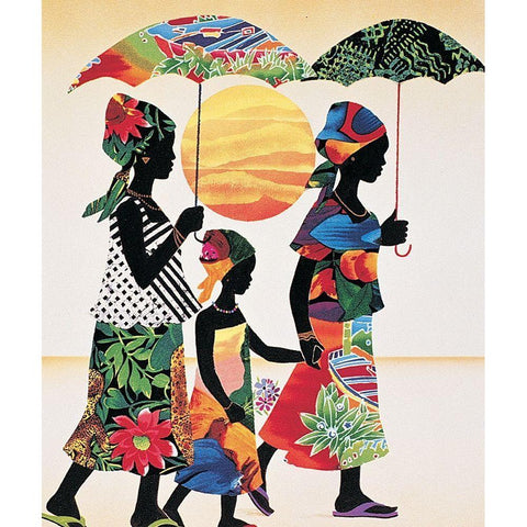 Umbrella Stroll Black Modern Wood Framed Art Print with Double Matting by Unknown