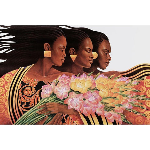 Three Beauties Black Modern Wood Framed Art Print by Unknown