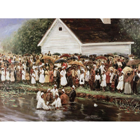 Church Baptism Black Modern Wood Framed Art Print with Double Matting by Unknown