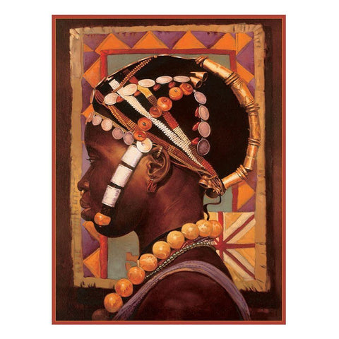 African Head Dress Gold Ornate Wood Framed Art Print with Double Matting by Unknown