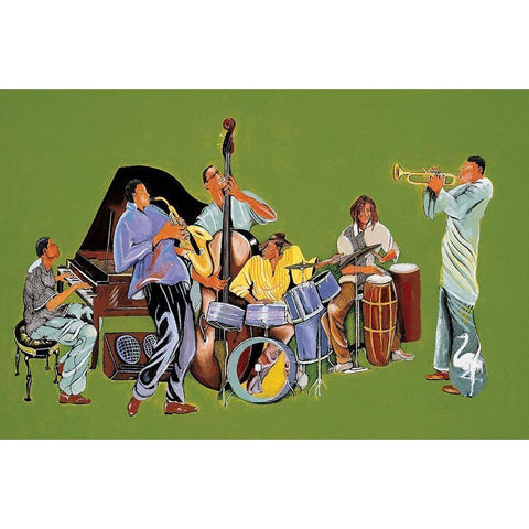 Green Jazz Black Modern Wood Framed Art Print with Double Matting by Unknown