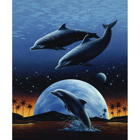 Porpoise and Moon I Gold Ornate Wood Framed Art Print with Double Matting by Unknown
