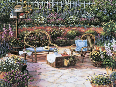 Patio Black Ornate Wood Framed Art Print with Double Matting by Unknown