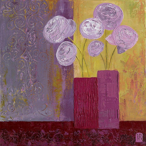 Pivoines mauves II Black Ornate Wood Framed Art Print with Double Matting by Romanelli, Karine