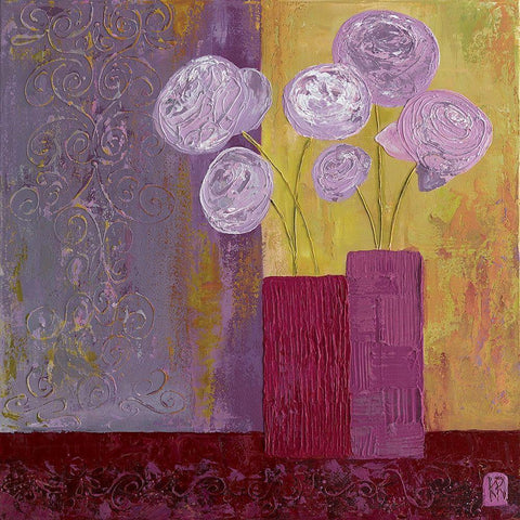 Pivoines mauves II Black Modern Wood Framed Art Print with Double Matting by Romanelli, Karine