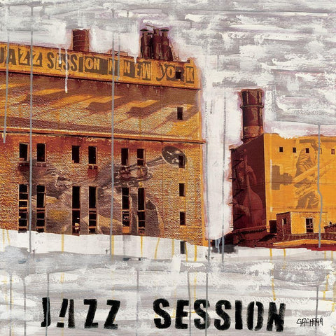 Jazz session Black Modern Wood Framed Art Print with Double Matting by Gachaga, Vincent