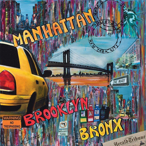 Manhattan Brooklyn  Black Modern Wood Framed Art Print with Double Matting by Wozniak, Sophie