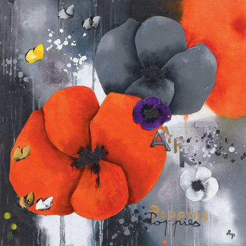Poppies Black Modern Wood Framed Art Print by Pfaadt Aurelie