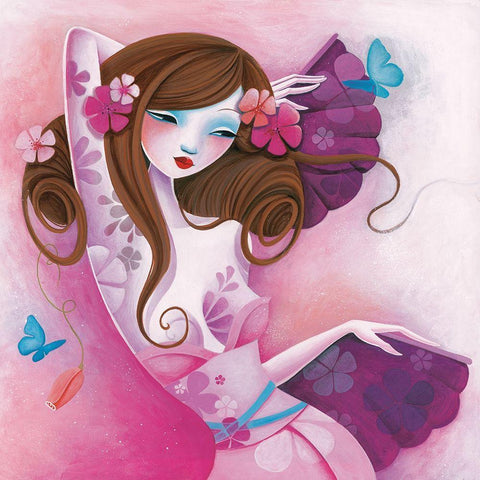 La danse des papillons White Modern Wood Framed Art Print by Sybile