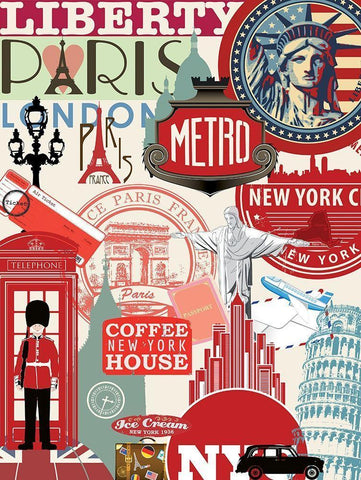 Paris Liberty White Modern Wood Framed Art Print with Double Matting by BRAUN Studio