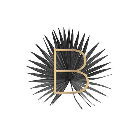 Palm tree leaf with gold Black Modern Wood Framed Art Print by Braun Studio