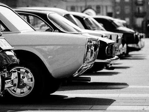 Vintage cars White Modern Wood Framed Art Print with Double Matting by BRAUN Studio