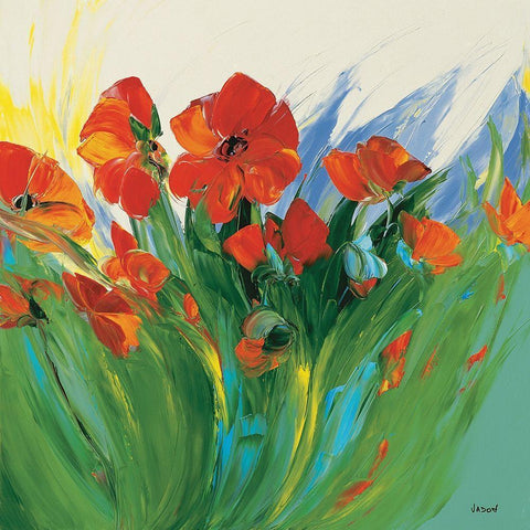 Coquelicots White Modern Wood Framed Art Print by Vadon, Veronique