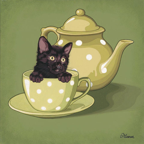 Tea time Black Ornate Wood Framed Art Print with Double Matting by Cazenave, Maryline