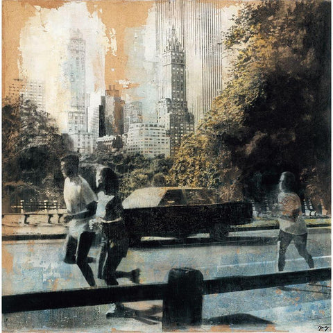 New York Central Park Gold Ornate Wood Framed Art Print with Double Matting by JMG