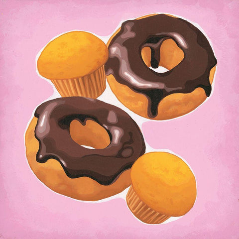 Donuts et muffins Black Modern Wood Framed Art Print by Cazenave, Maryline