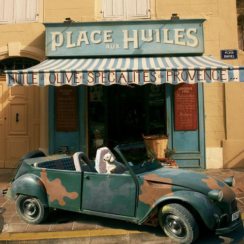 La 2cv Place aux Huiles White Modern Wood Framed Art Print with Double Matting by Lautier, Julien