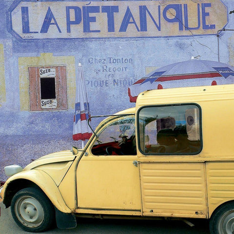 La 2 CV de la petanque White Modern Wood Framed Art Print with Double Matting by Lautier, Julien