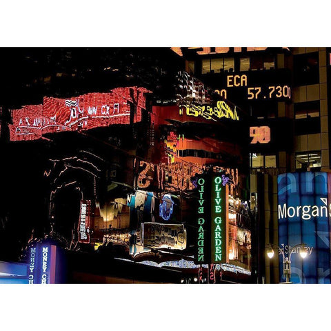 Times Square la nuit Black Modern Wood Framed Art Print with Double Matting by Setboun, Michel