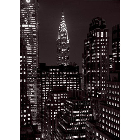 Le Chrysler Bldg la nuit (detail) Black Modern Wood Framed Art Print with Double Matting by Setboun, Michel