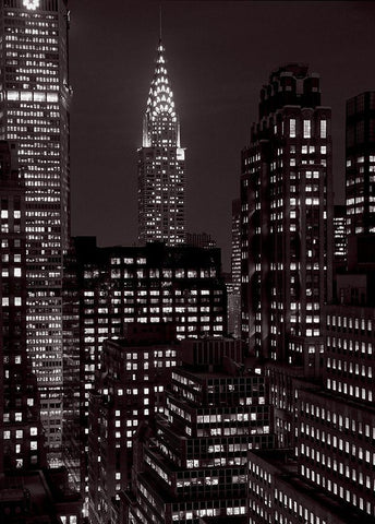 Le Chrysler Bldg la nuit (detail) White Modern Wood Framed Art Print with Double Matting by Setboun, Michel