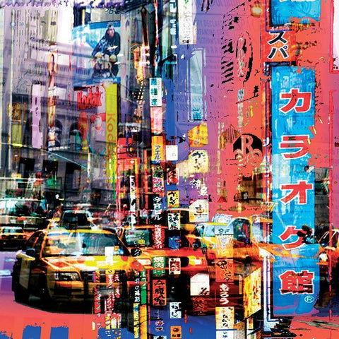 NY Chinatown White Modern Wood Framed Art Print with Double Matting by Bouteiller, Cedric